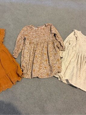Cat & Jack Floral Smocked Long-Sleeve Dress - Cream & Mustard